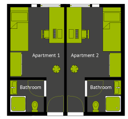 Floor plan of a typical 1-room apartment